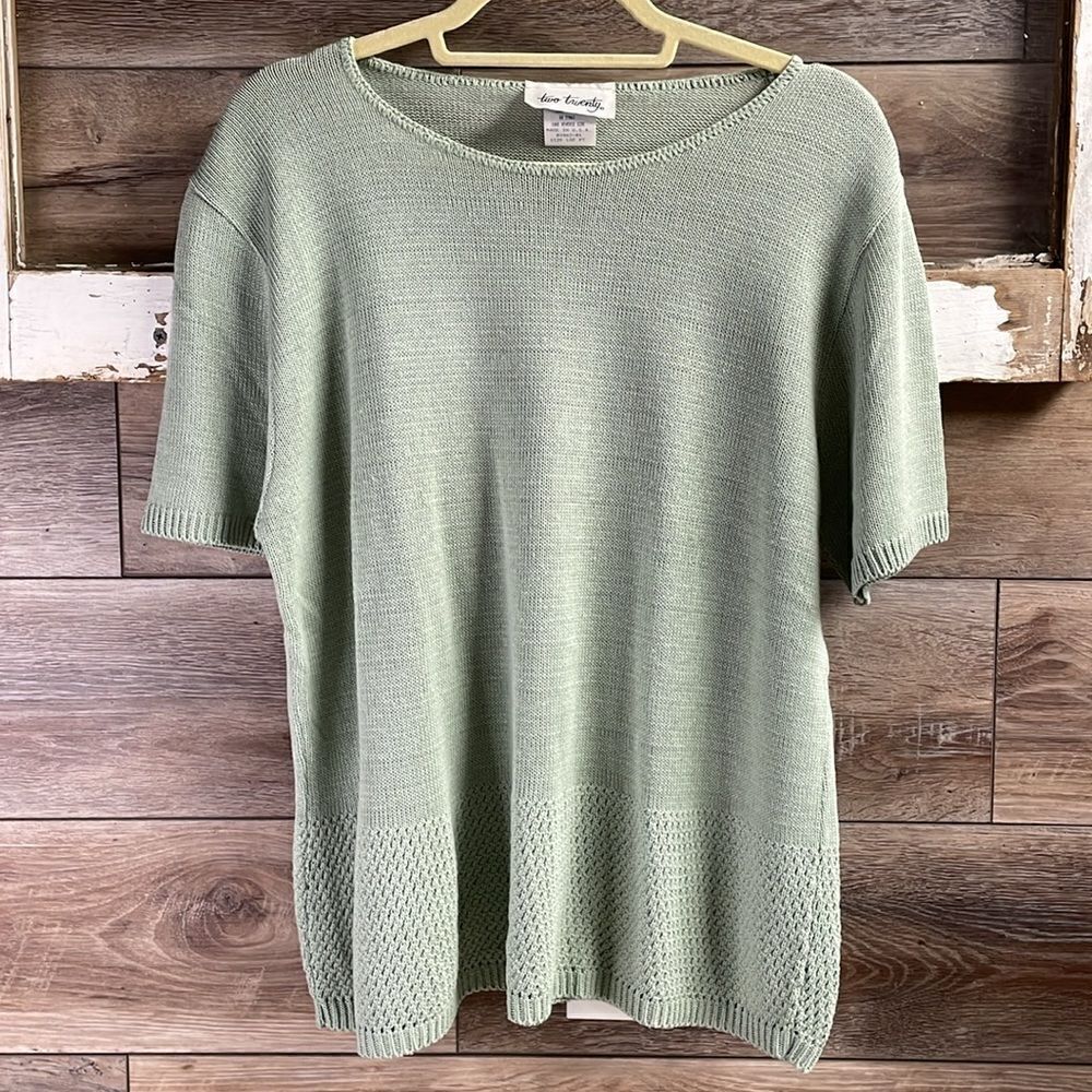 Two Twenty Pullover Sweater, Ladies Large Petite, Sage Green